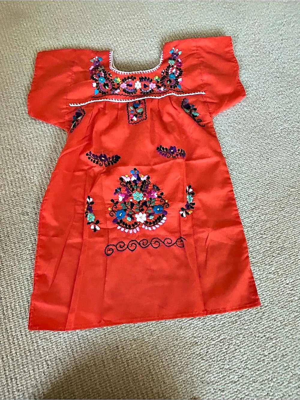 Molina Dress Floral Embroidered Red Mini Dress Size 4 kids
